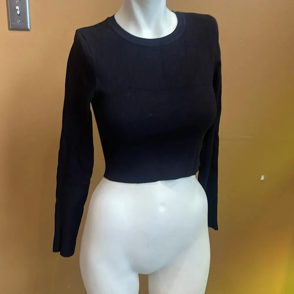 Zara Women's Crop Ribbed Knit Sweater in Black Size SMALL